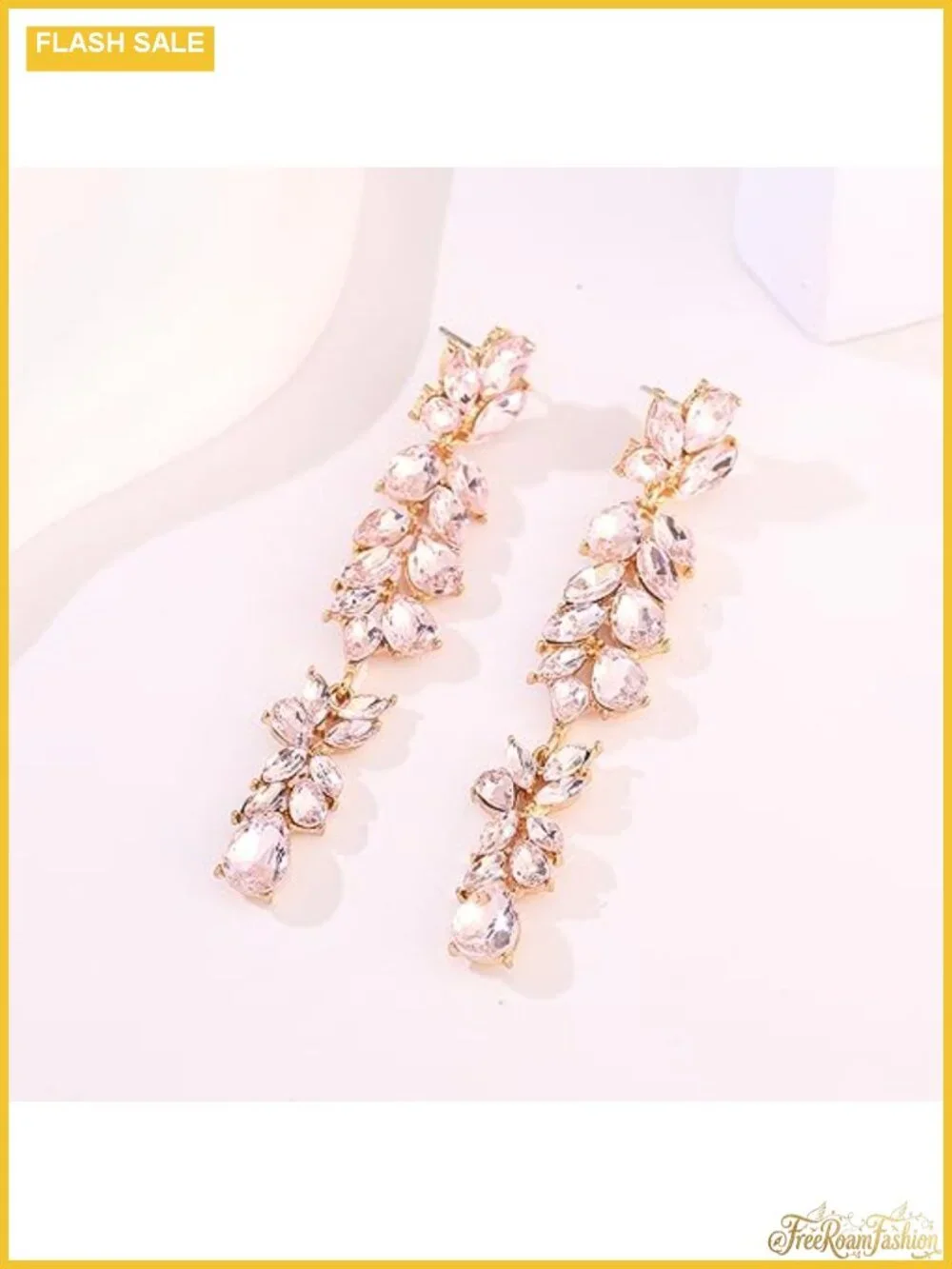 Rhinestone Dangle Drop Earrings Gold Plated Teardrop Wedding Formal